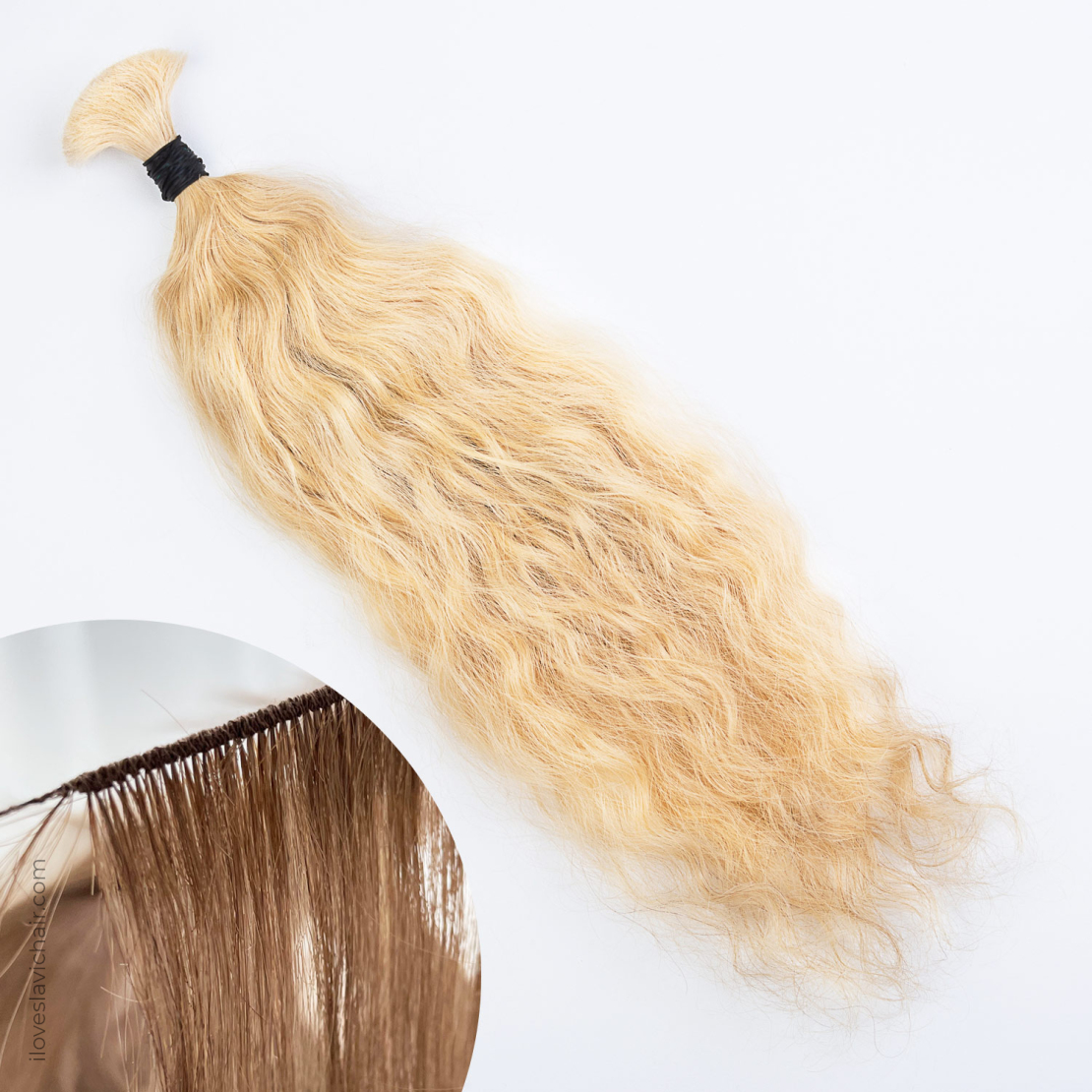 Hand-tied Weft Warm Blonde #613 Wavy Hair display picture 1