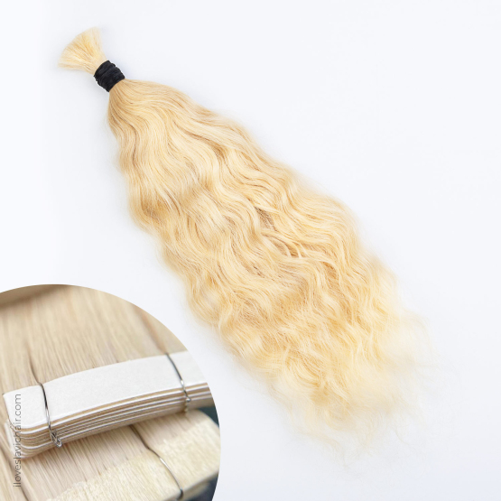 Cold Blonde #60 Russian Wavy Tape-in Hair Extensions