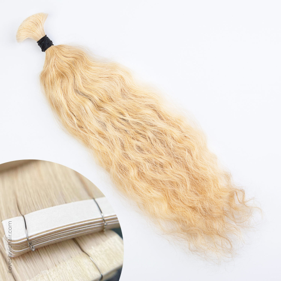 Warm Blonde #613 Russian Wavy Tape-in Hair Extensions